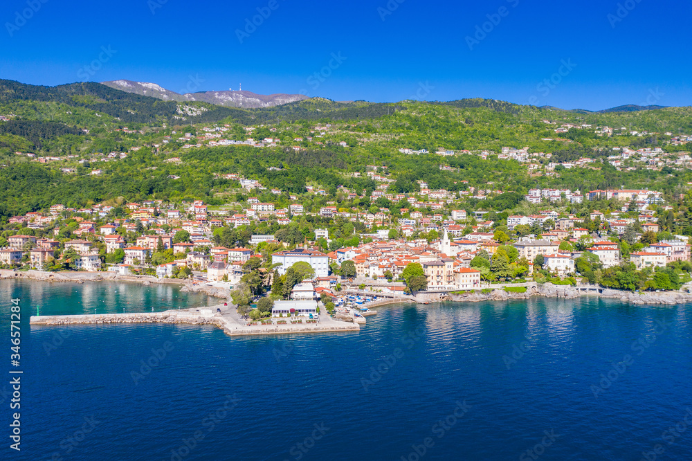 Croatia, Adriatic coast, beautiful old town of Lovran, historic center and coastline