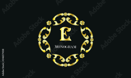 Vintage flower monogram with the letter E. Exquisite three-dimensional logo. Luxury frame for business sign, label, boutique brand, hotel, restaurant, heraldry.