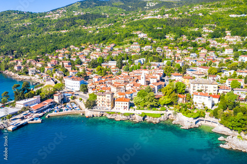 Croatia, Adriatic coast, beautiful old town of Lovran, historic center and coastline © ilijaa