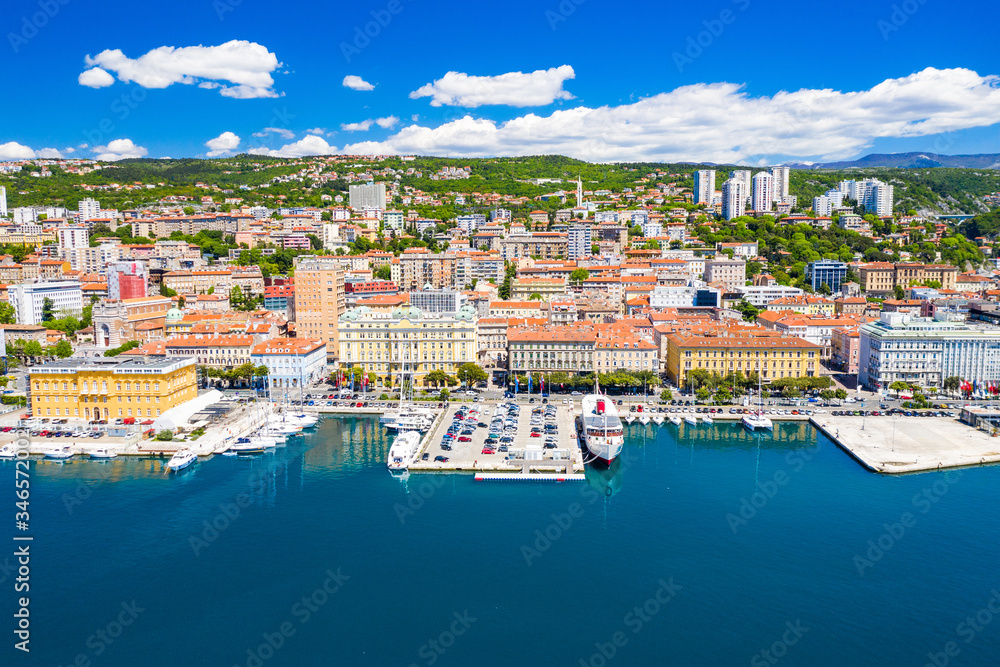Croatia, city of Rijeka, aerial panoramic view of harbor, seascape and skyline of the city center