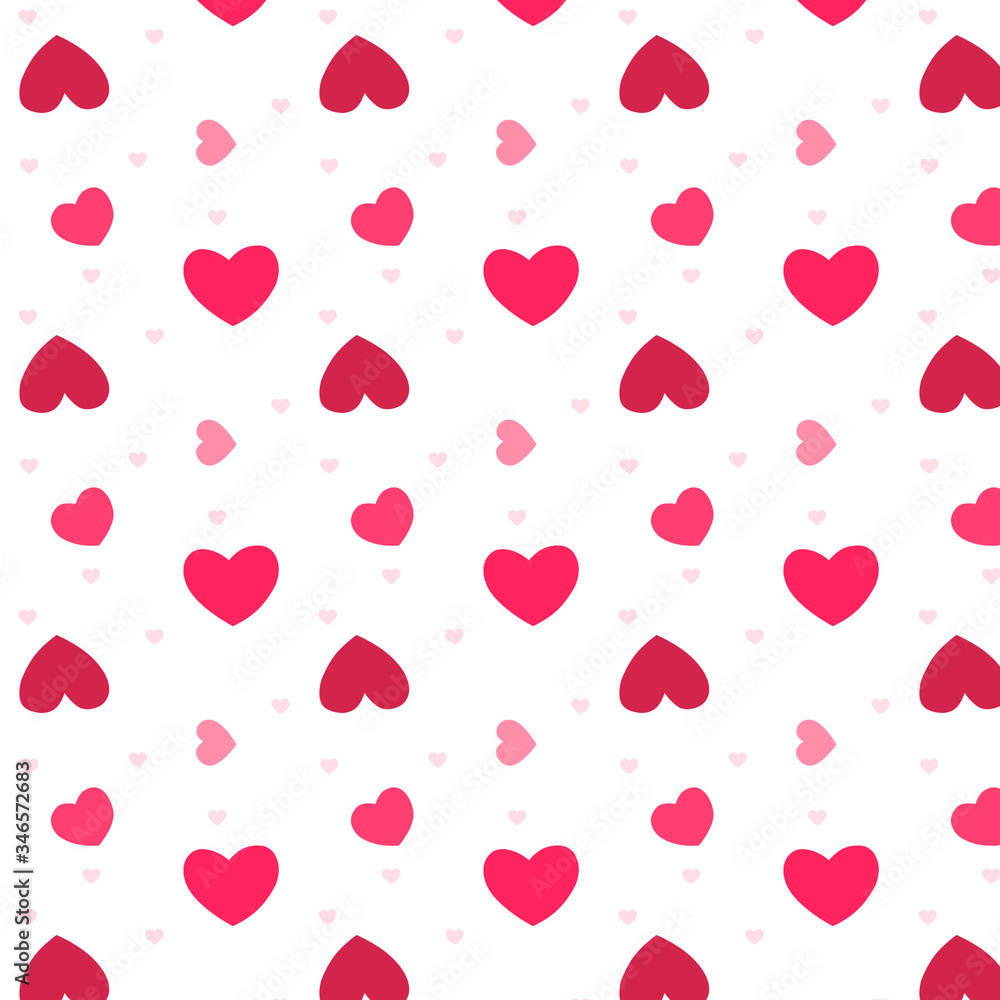 Seamless background with red and pink hearts. Solid pattern for packaging and design. Pattern with cute hand drawn hearts. Love symbol.