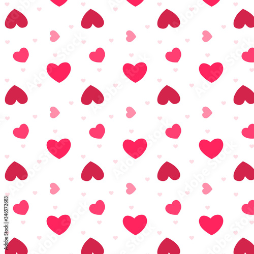 Seamless background with red and pink hearts. Solid pattern for packaging and design. Pattern with cute hand drawn hearts. Love symbol.