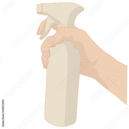 Spray bottle in hand vector illustration
