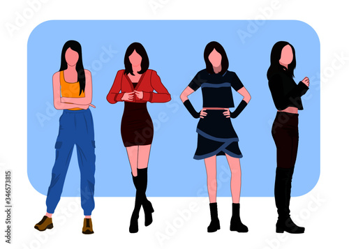 Casual fashion for beautiful female woman on sky blue background. Illustration vector.