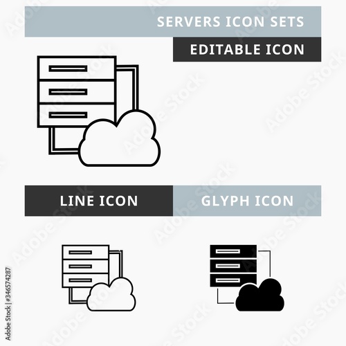 Servers icons set vector design, modern editable line and glyph icon, black color and isolated