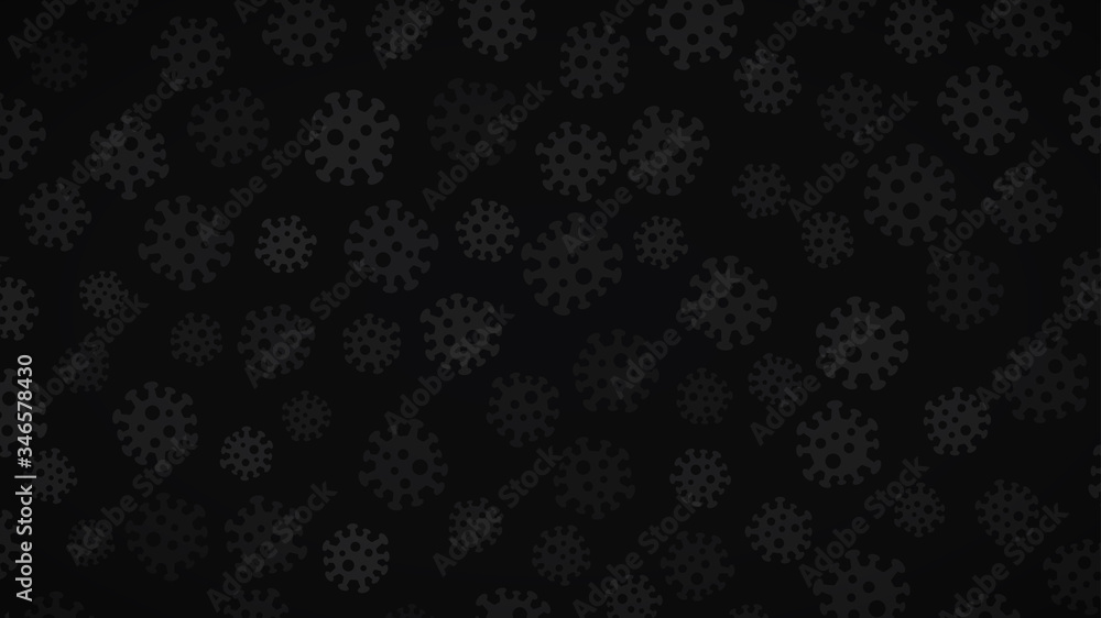 Background with symbols of virus in dark black and gray colors. Illustration on the coronavirus pandemic. Background with symbols of virus in dark black and gray colors. Illustration on the coronavirus pandemic.