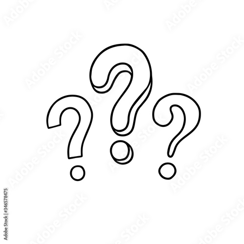 Handwritten question mark. Doodle, sketch style. Vector illustration on white background. Symbols of problem, trouble, confusion. Metaphor question and answer.