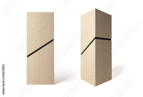 Tall wooden box for alcohol or cosmetics. 3D render. Mockup.