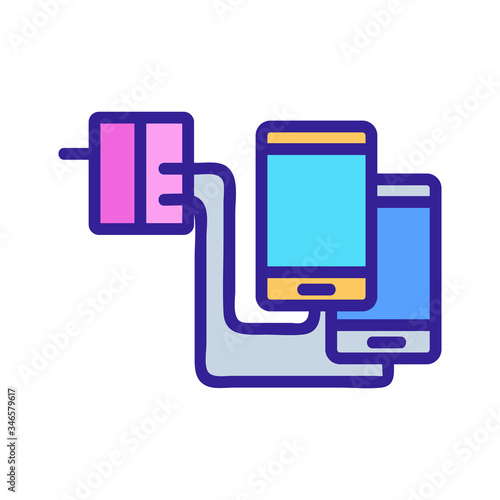 wired charger for two phones at same time icon vector. wired charger for two phones at same time sign. color symbol illustration