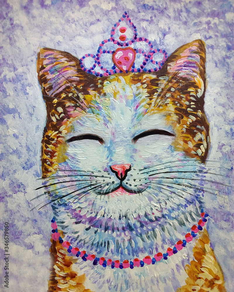 Fototapeta Art painting oil color funny Smiling cute cat