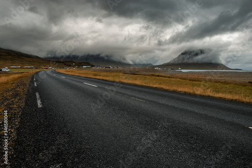Road to Kirkjufell Iceland with Storm Clouds Rolling In