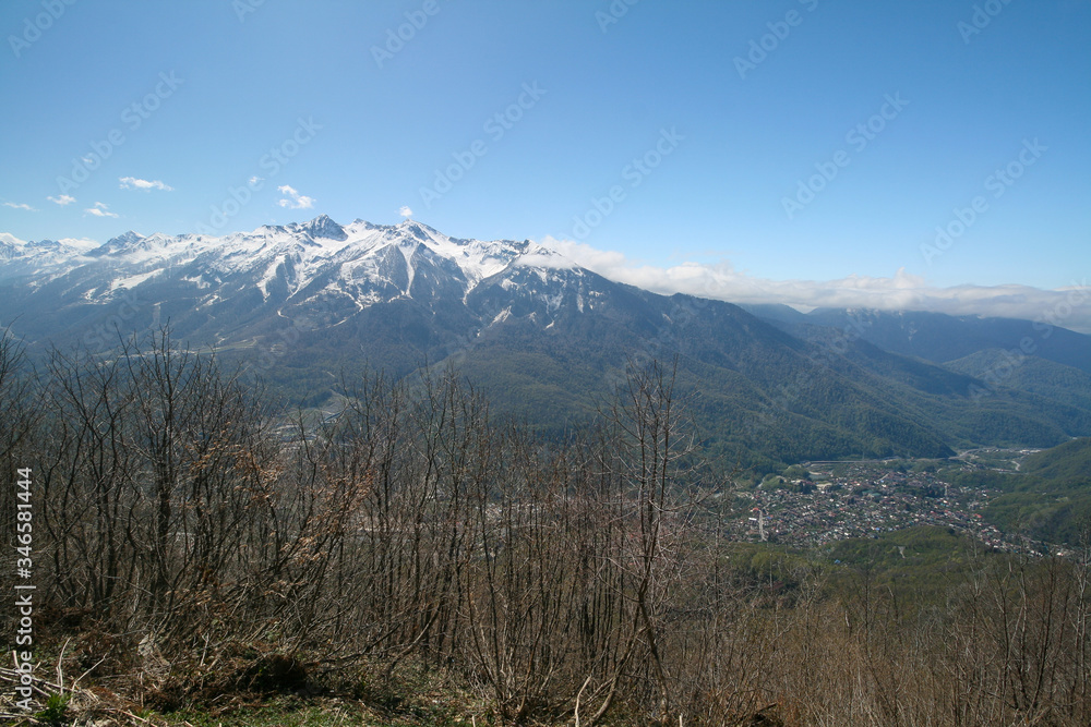 View of a village located in the Caucasus mountains, Sochi, Russia.