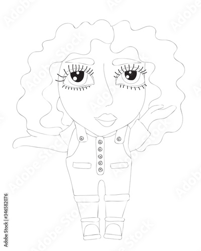 Little girl coloring book or page isolated on white background