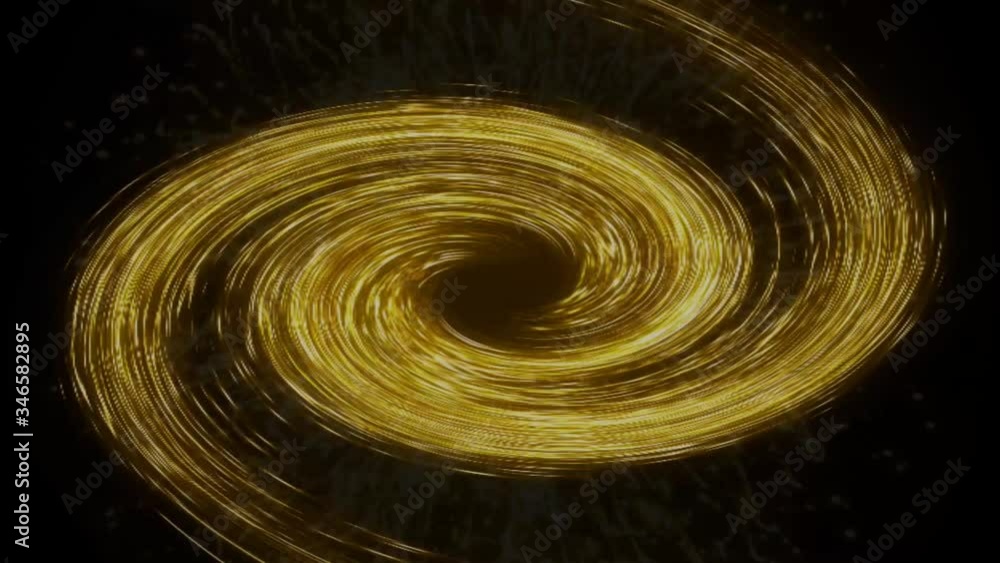 spiral galaxy in a dark Abstract motion background shining gold particles. Shimmering Glittering Particles With Bokeh.