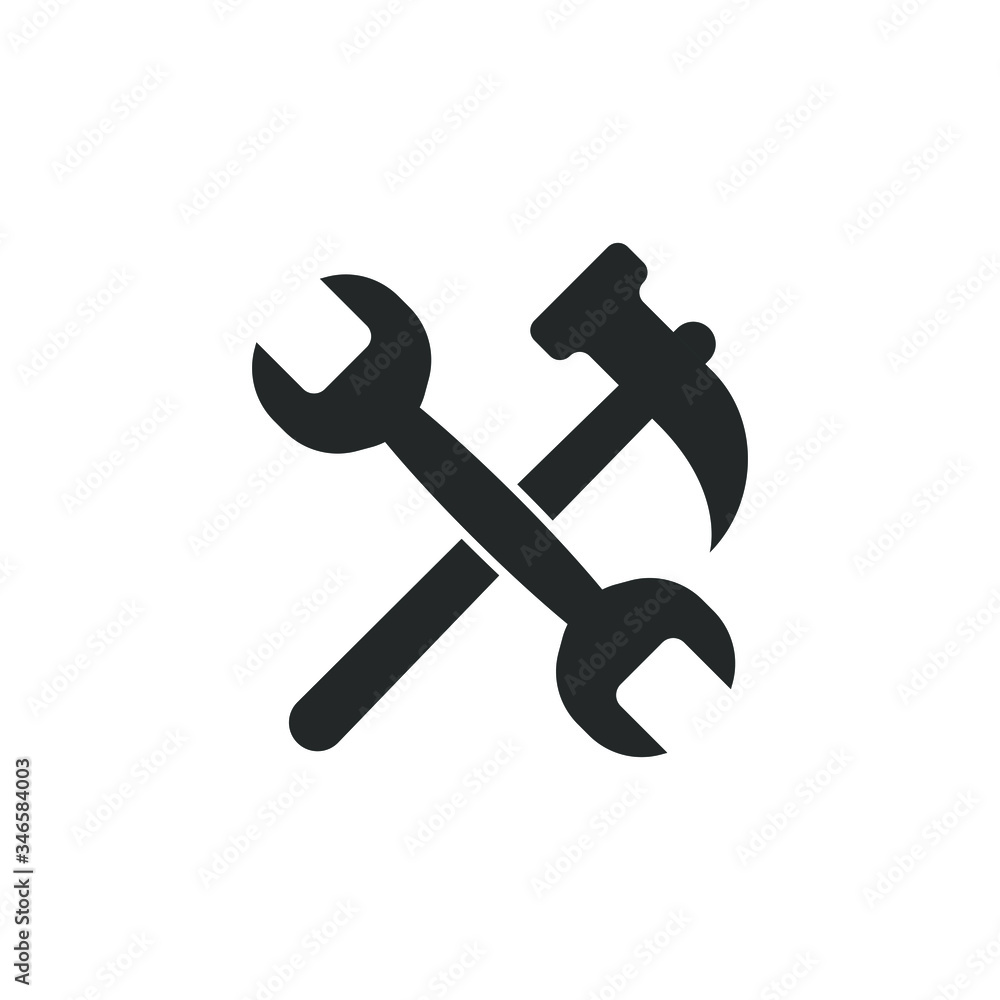 Simple icon of a hammer and spanner isolated on white background Simple icon of a hammer and spanner isolated on white background