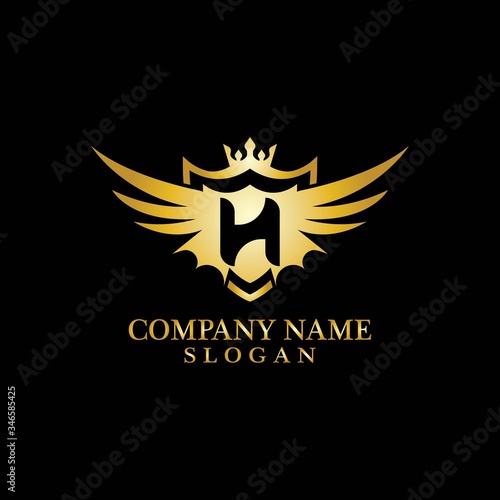 Letter H Shield, Wing and Crown for Business Logo Template Design Vector, Emblem, Design concept, Creative Symbol, Icon