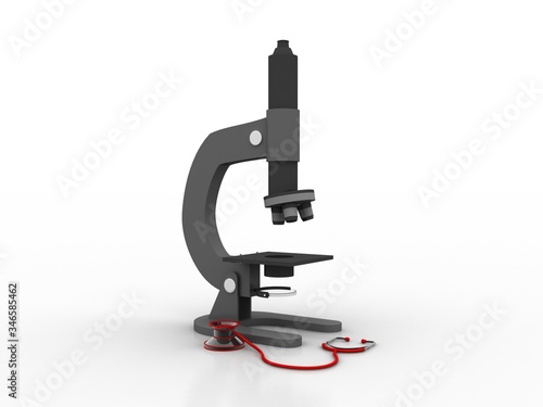 3d rendering Microscope with stethoscope 