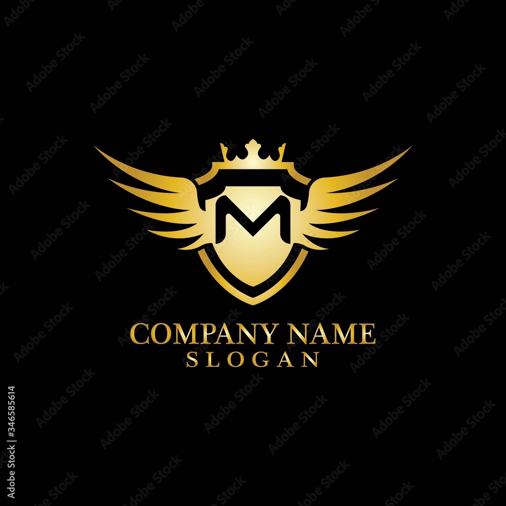Letter M Shield, Wing and Crown for Business Logo Template Design Vector, Emblem, Design concept, Creative Symbol, Icon