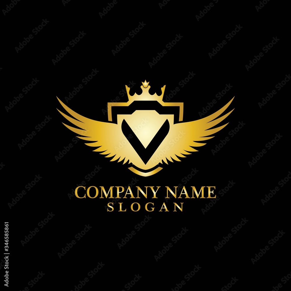 Letter V Shield, Wing and Crown for Business Logo Template Design Vector, Emblem, Design concept, Creative Symbol, Icon