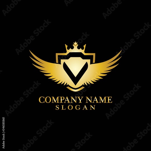Letter V Shield  Wing and Crown for Business Logo Template Design Vector  Emblem  Design concept  Creative Symbol  Icon