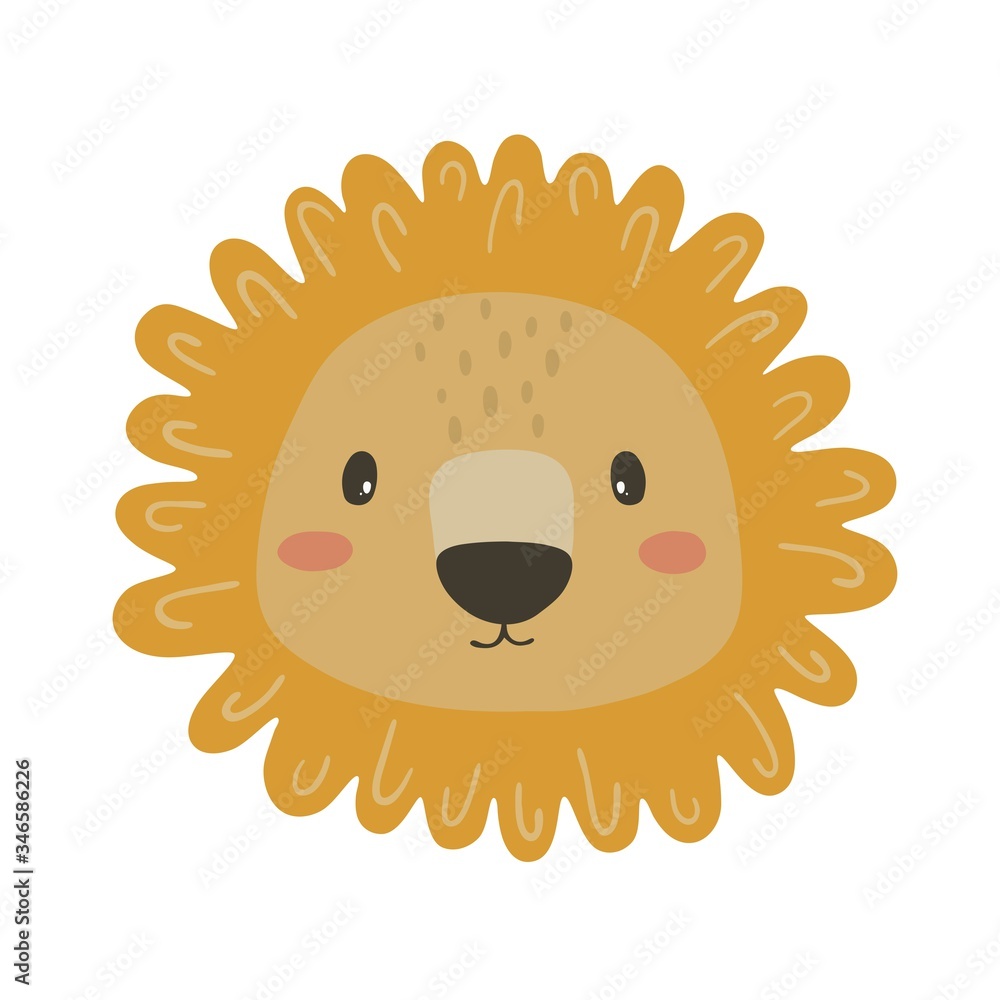 Vector cute lion clipart. Cartoon character lion - hand drawn print for kids.