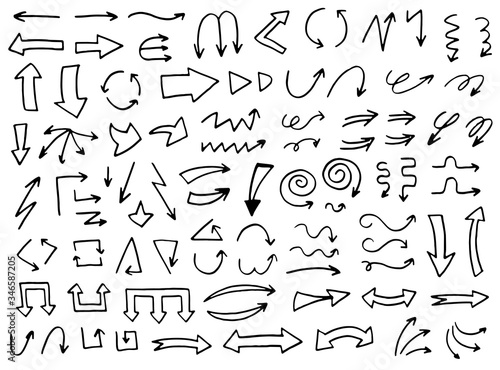 Hand drawn arrows set. Modern sketch arrow collection handmade doodle style