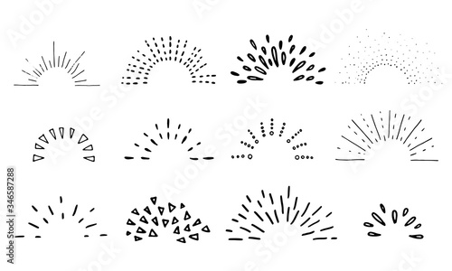 Sunburst set. Vector hand drawn starburst collection