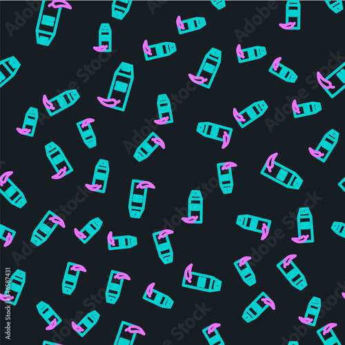 Line Pepper spray icon isolated seamless pattern on black background. OC gas. Capsicum self defense aerosol.  Vector Illustration