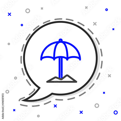 Line Sun protective umbrella for beach icon isolated on white background. Large parasol for outdoor space. Beach umbrella. Colorful outline concept. Vector Illustration