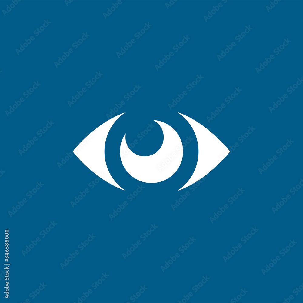 Eye Icon On Blue Background. Blue Flat Style Vector Illustration Eye Icon On Blue Background. Blue Flat Style Vector Illustration