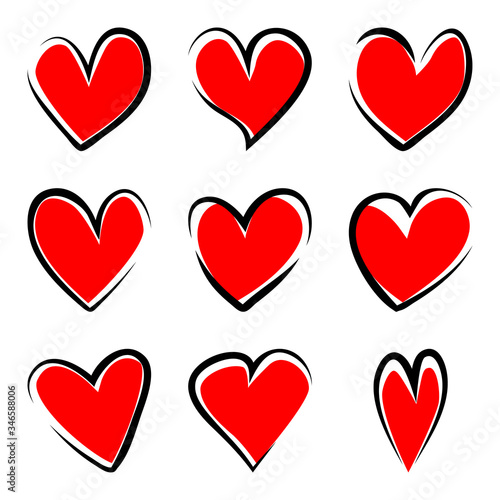 Set of handdrawn hearts isolated on white background. For poster, wallpaper and Valentine's day. Collection of hearts, creative art