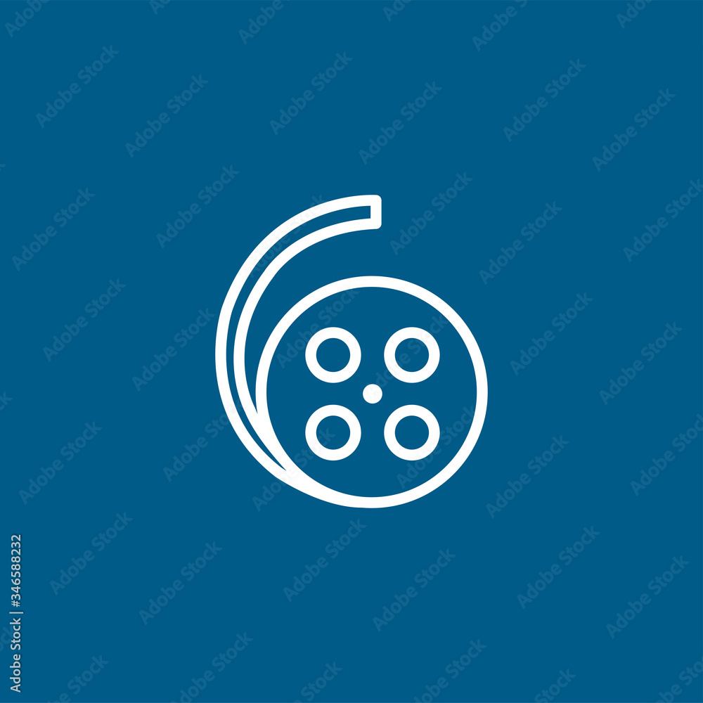 Film Reel Line Icon On Blue Background. Blue Flat Style Vector Illustration Film Reel Line Icon On Blue Background. Blue Flat Style Vector Illustration