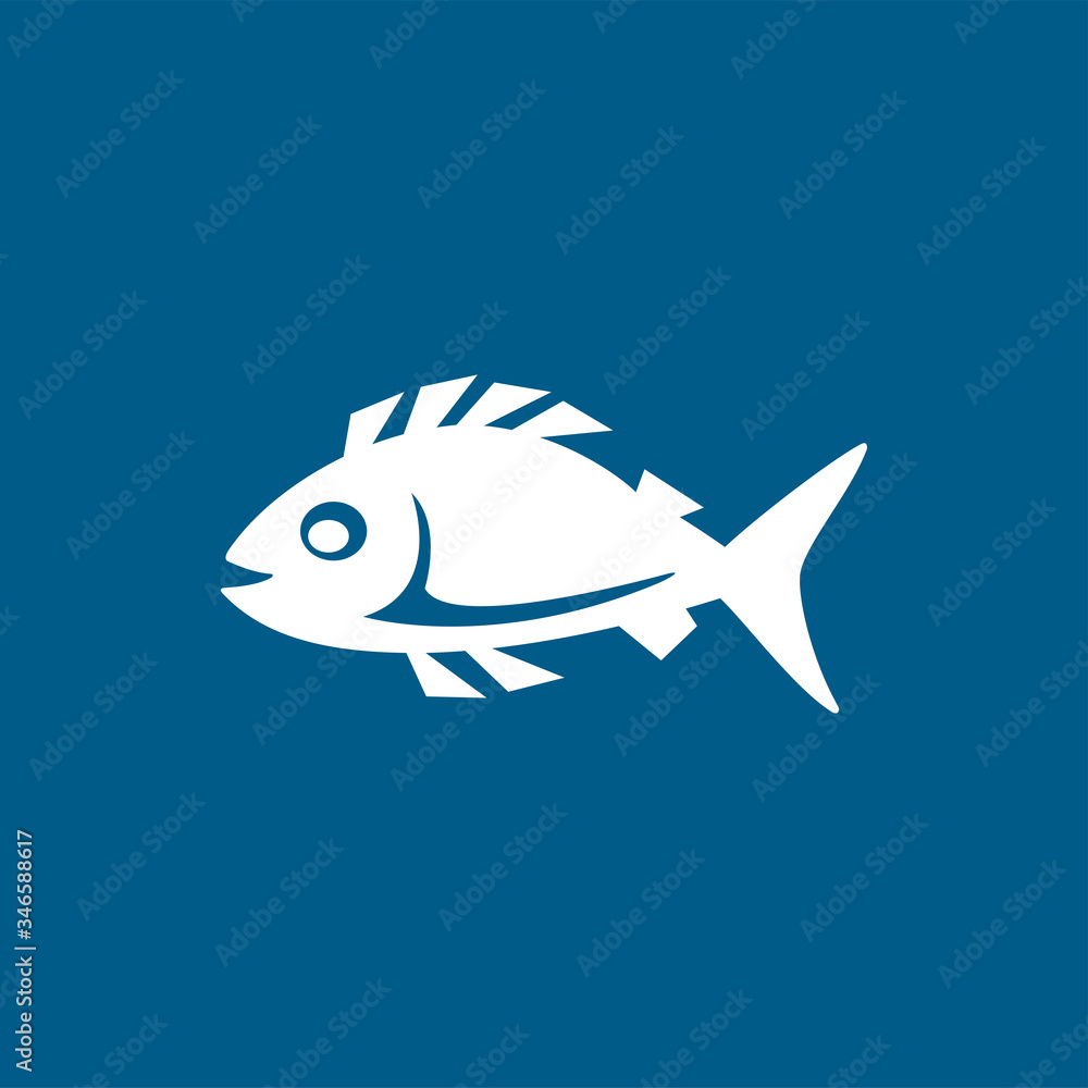 Fish Icon On Blue Background. Blue Flat Style Vector Illustration Fish Icon On Blue Background. Blue Flat Style Vector Illustration
