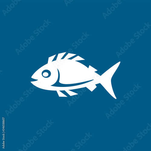 Fish Icon On Blue Background. Blue Flat Style Vector Illustration