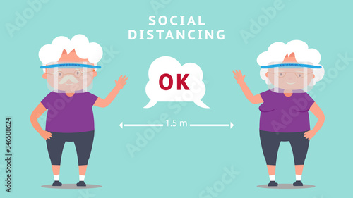 Elderly couple wear  Medical face mask or shield.Coronavirus quarantine concept.Character Vector illustration.