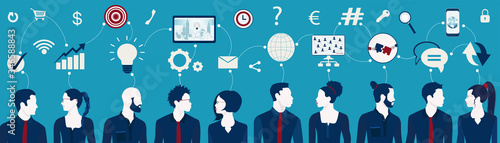 Sharing ideas and technology for the future. Communication network multiethnic people. Connection and exchange of ideas or data. Upload and download data. Mind Map. Network teamwork