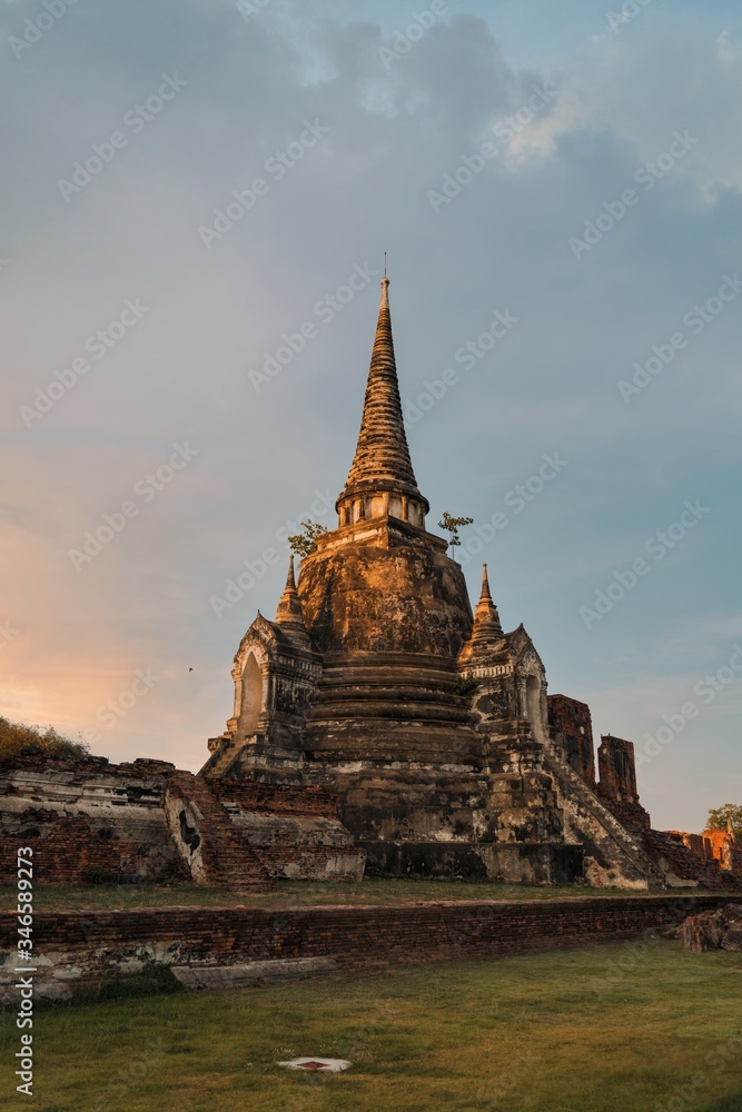 Ancient temple in Ayutthaya at sunset