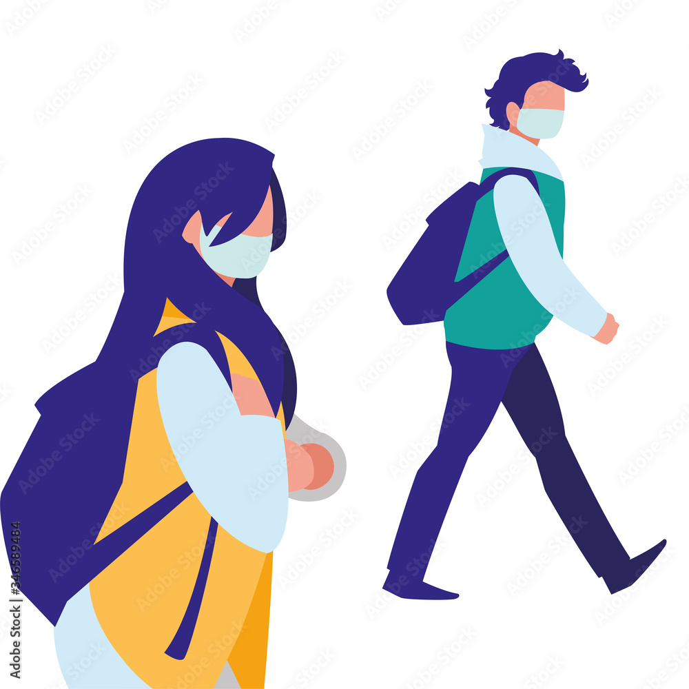 couple walking in the city wearing face mask