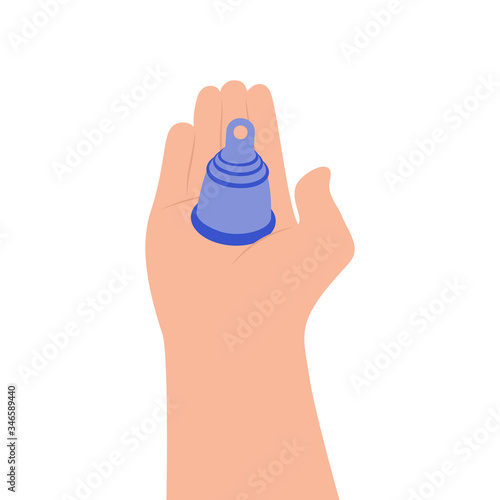 Menstrual cup, sanitary protection for woman in period. Device for collecting blood, zero waste cup. Vector infographic instruction.