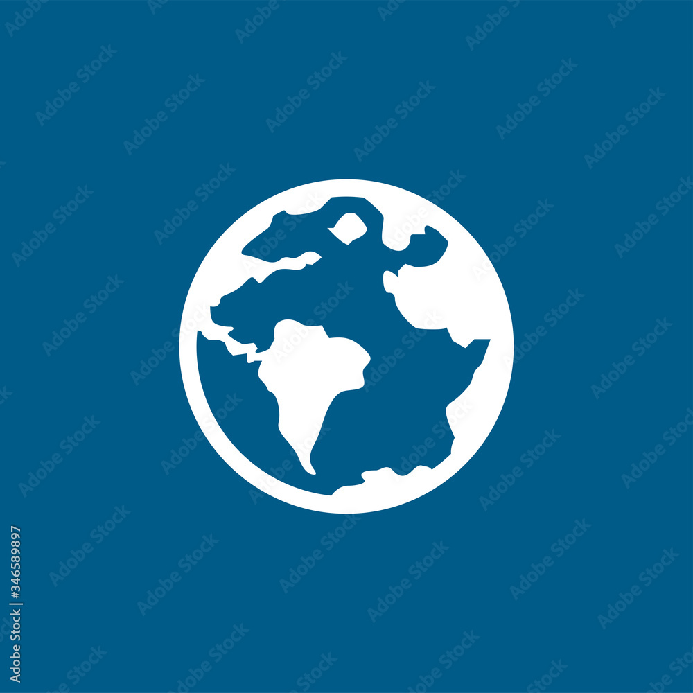 Globe Icon On Blue Background. Blue Flat Style Vector Illustration Globe Icon On Blue Background. Blue Flat Style Vector Illustration