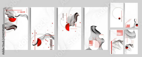 Poster design Japanese style templates set invitations to lines abstract background for book cover texture brochure	
