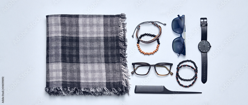 Man accessories Outfit, lifestyle concept. Minimal fashion