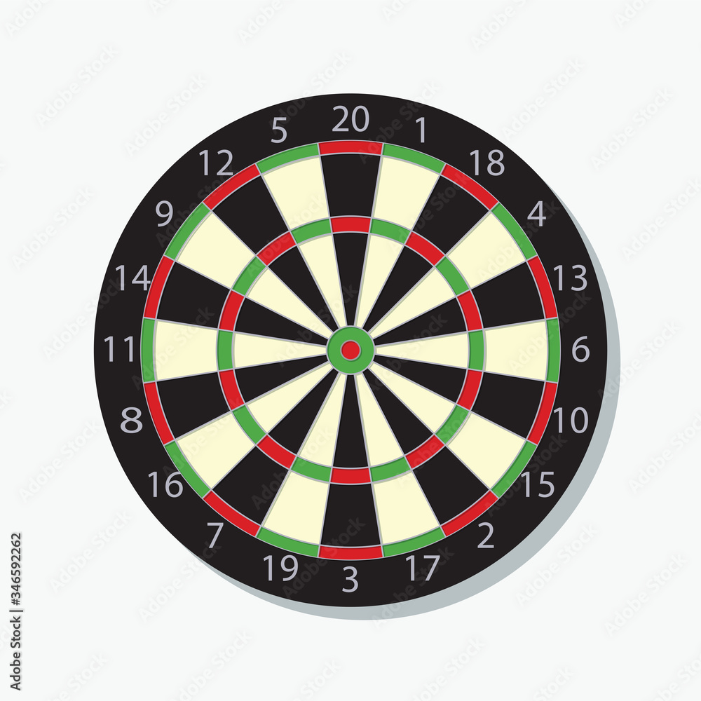 Detailed dart board with red bullseye Detailed dart board with red bullseye