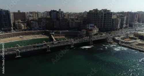 Aerial Drone shot over Egypt Alexandria city Stanly Bridge