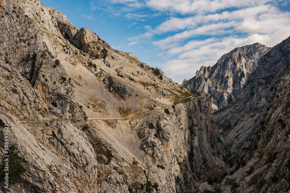 view of the hiking trail among the rocks. Ruta del Cares - Asturias