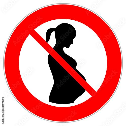 Red circle traffic sign forbidding to enter for pregnant women and mothers or preventing them to do dangerous activities
