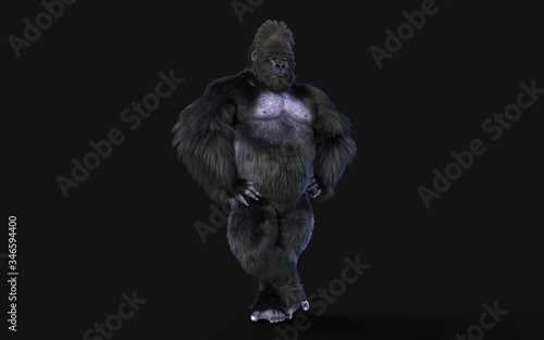 Fototapeta Naklejka Na Ścianę i Meble -  3d Illustration of a silverback gorilla on dark background with clipping path.