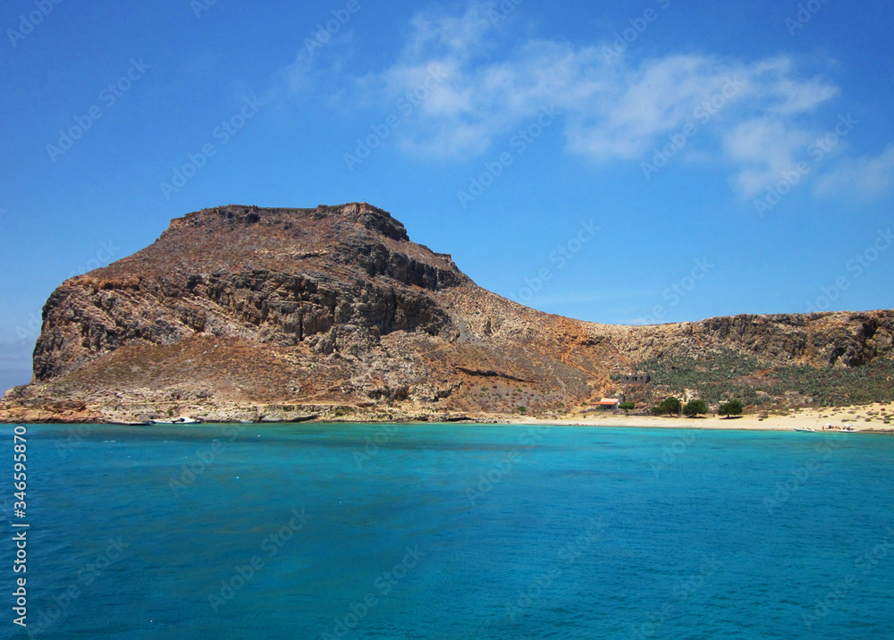 Fototapeta premium Island of Gramvousa. Beach and Venetian Castle in the top. Crete. Greece. 