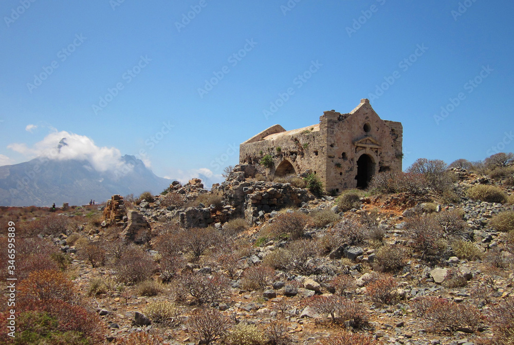 Gramvousa Island. View of the church in the Venetian Castle. Crete. Greece. 