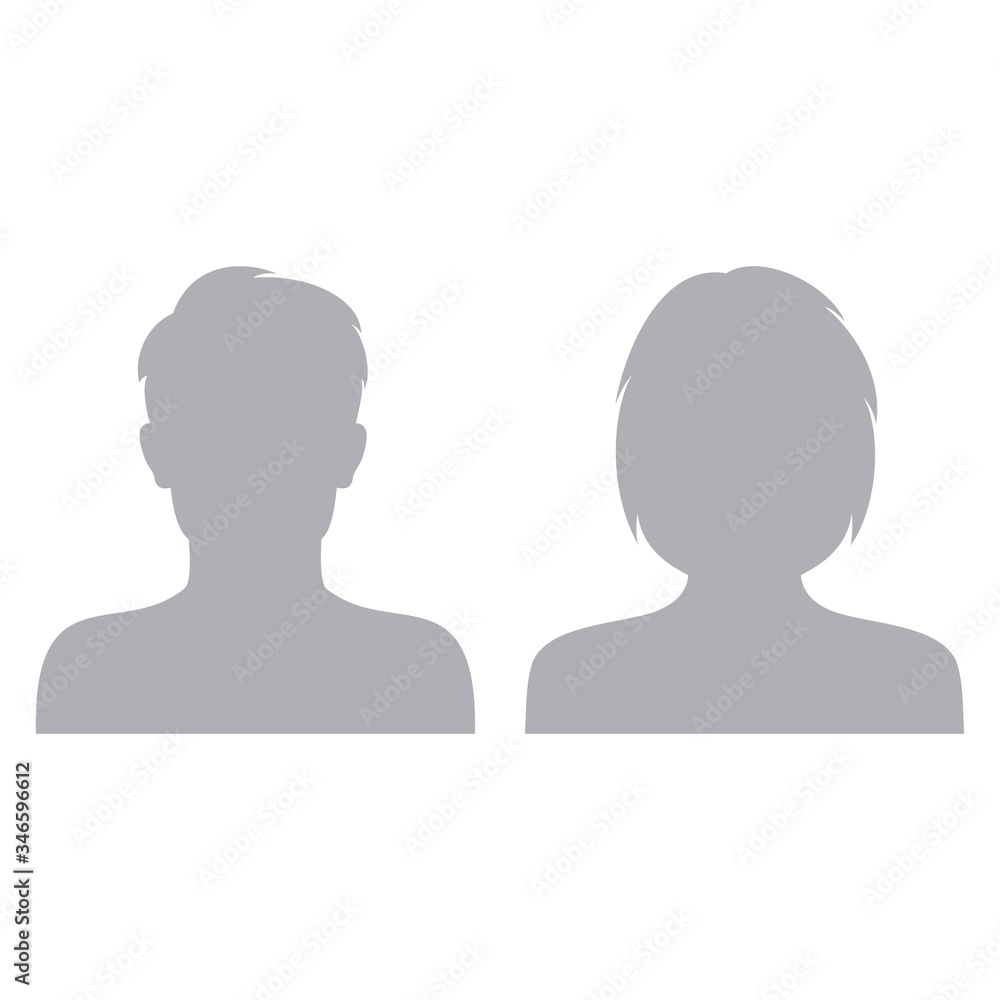 Male and female default avatar profile icon. Man and woman face silhouette person placeholder. Vector illustration